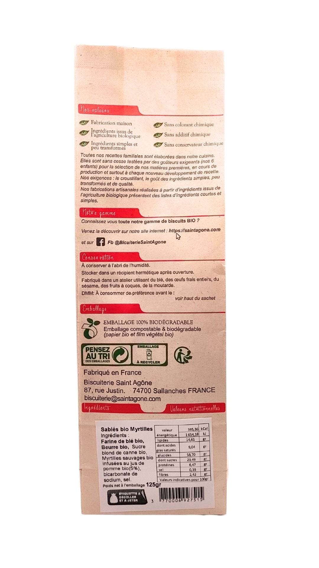 Dos du sachet biodégradable aux sablés bio myrtilles