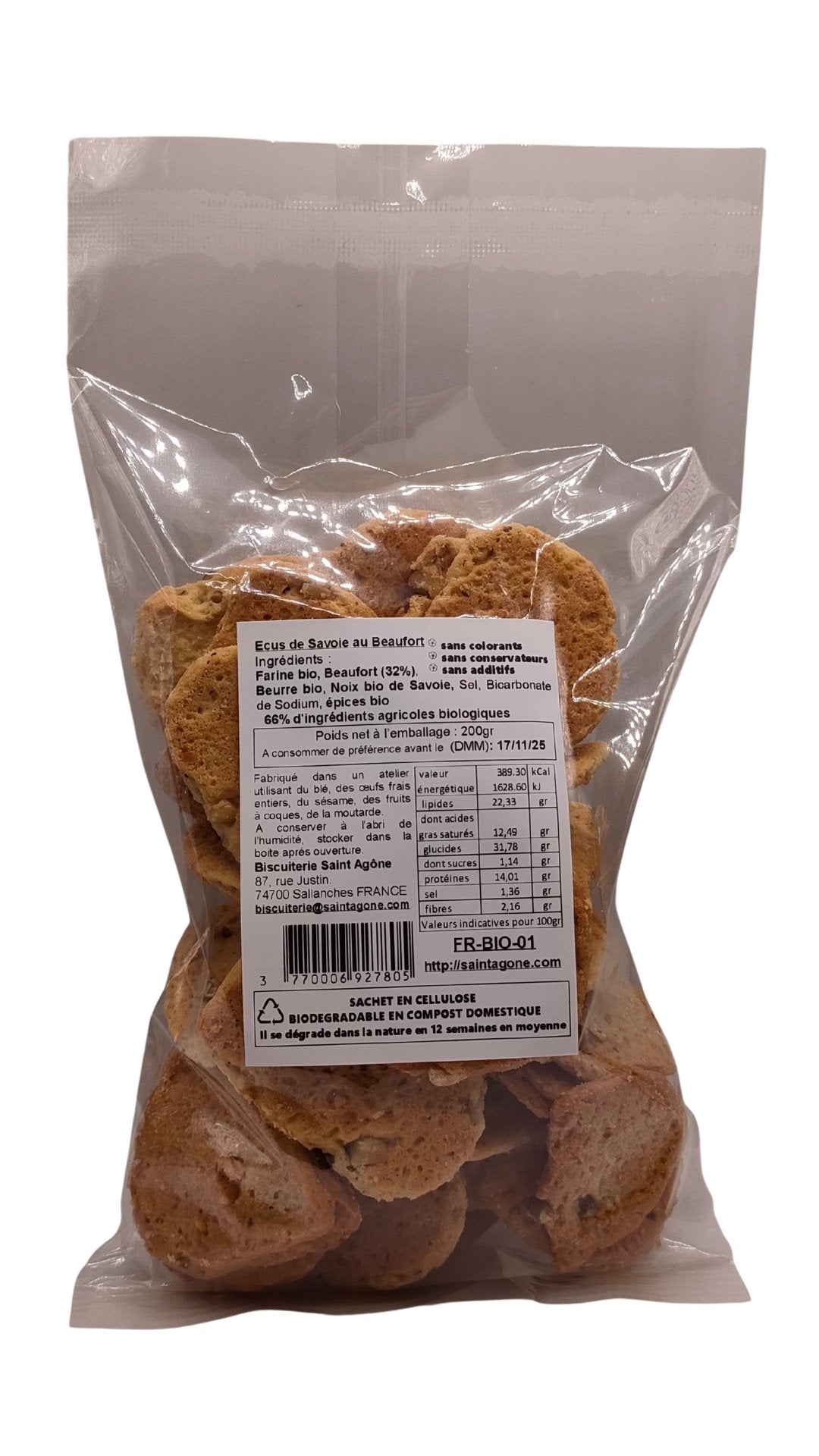 Sachet biodégradable transparent de 200g d'Ecus au Beaufort