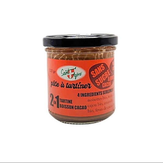pot de 120g de pâte à tartiner bio 4 ingrédients seulement.