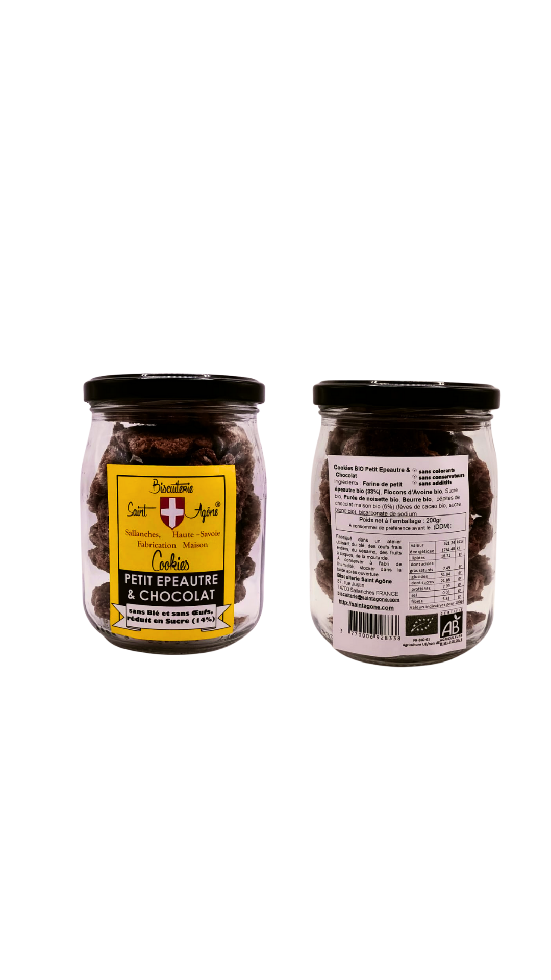 Petit bocal de 200g cookies bio petit epeautre et chocolat