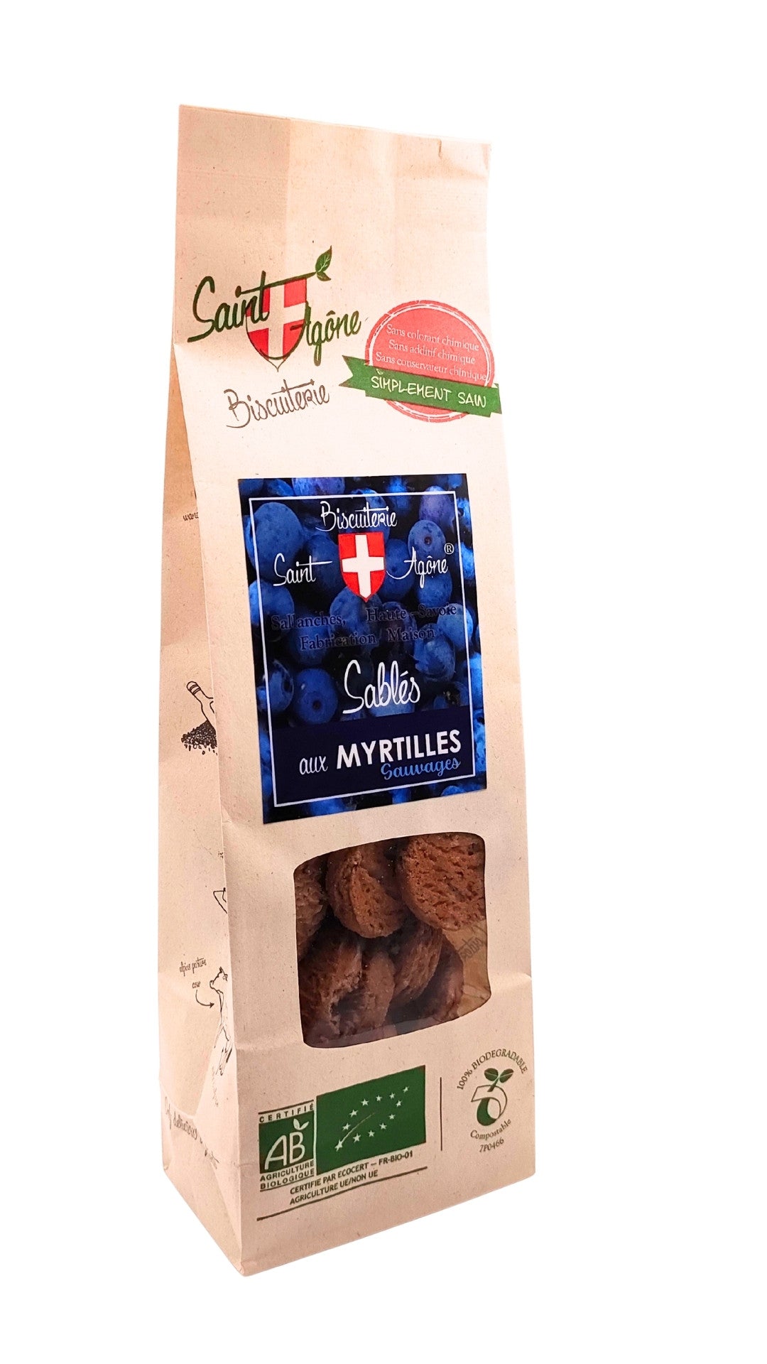 Sachet biodégradable de sablés myrtilles bio