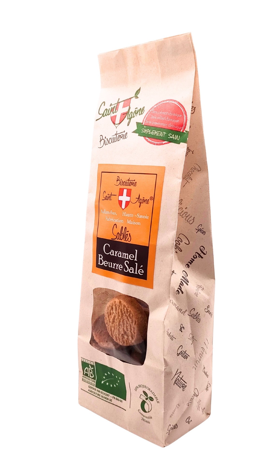 Sachet biodégradable de sablés bio au caramel beurre salé