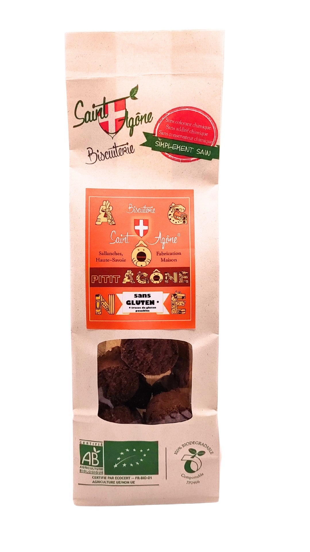 Devant du sachet biodégradable Pititagône bio tout chocolat sans gluten