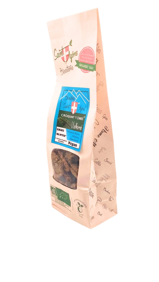 Sachet biodégradable de 120g de Croquant'y cîmes bio sans gluten egan au Wakamé