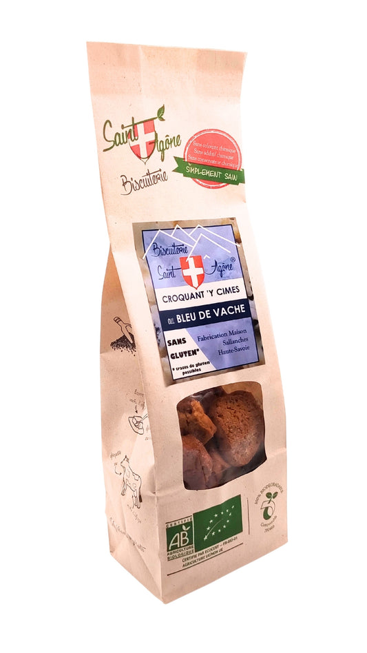 Sachet biodegradable de Croquant'Y Cimes bio sans gluten au bleu de vache