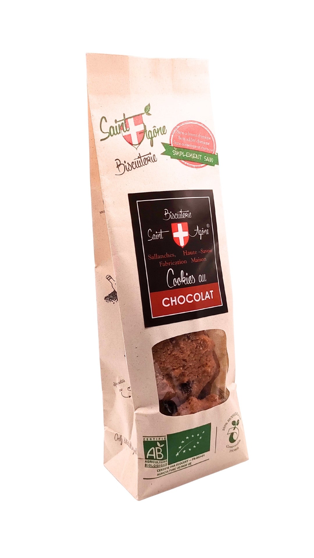 Sachet biodégradable de cookies chocolat bio