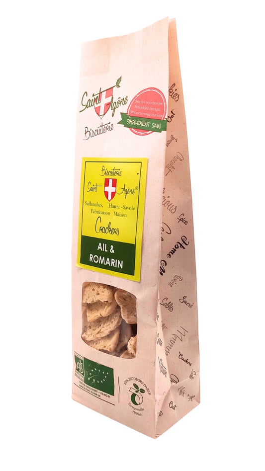 Sachet biodegradable de Crackers ail romarin bio