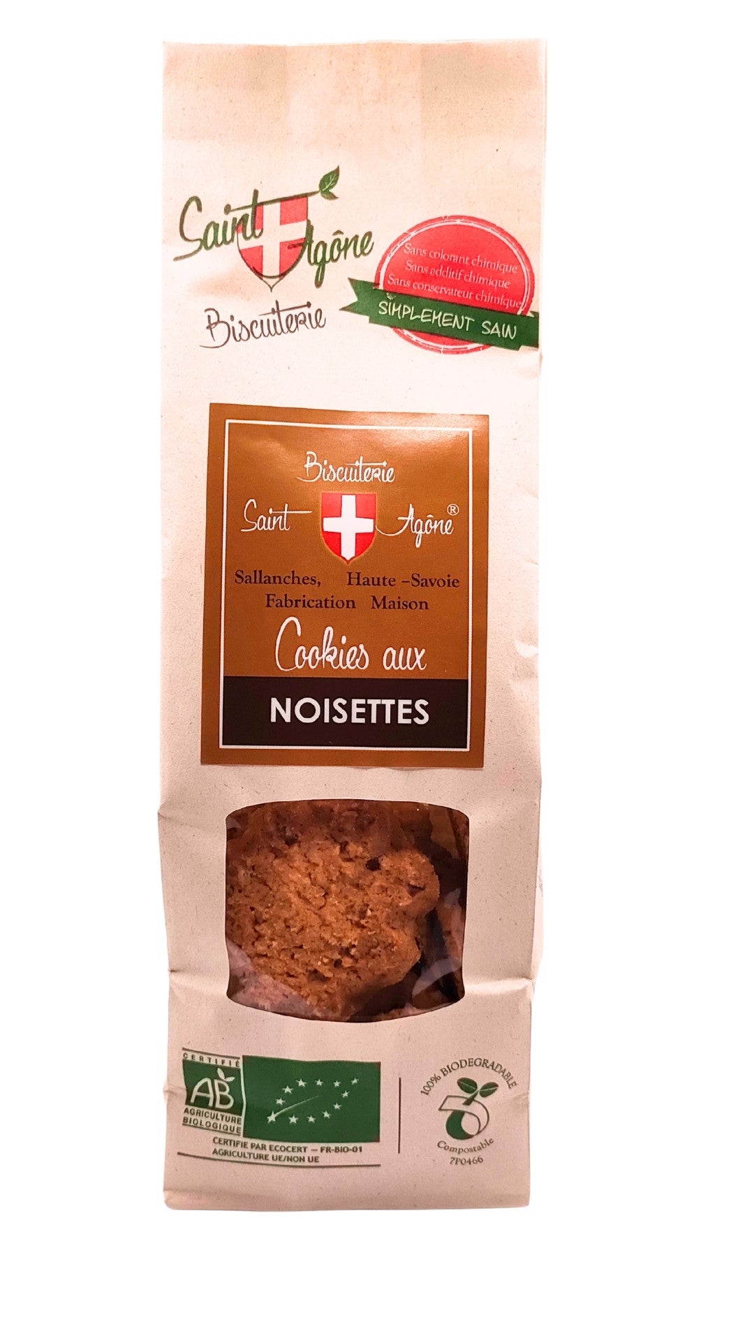 Devant du sachet biodégradable de Cookies Noisettes bio